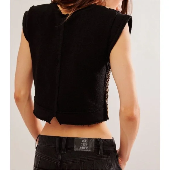 NWT Free People Lola Top / Black + Tan Combo - Picture 3 of 8
